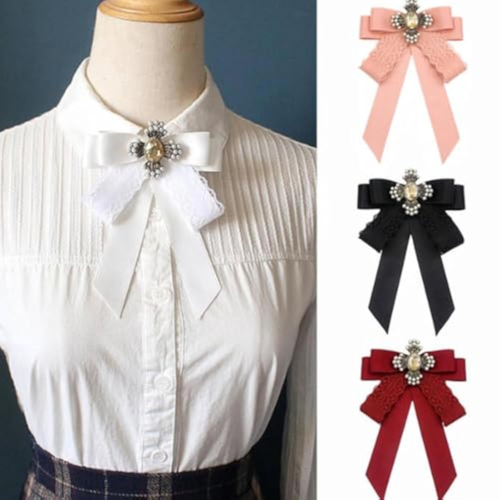Ribbon Bow Brooch Pre Tied Bowknot for Women, Red